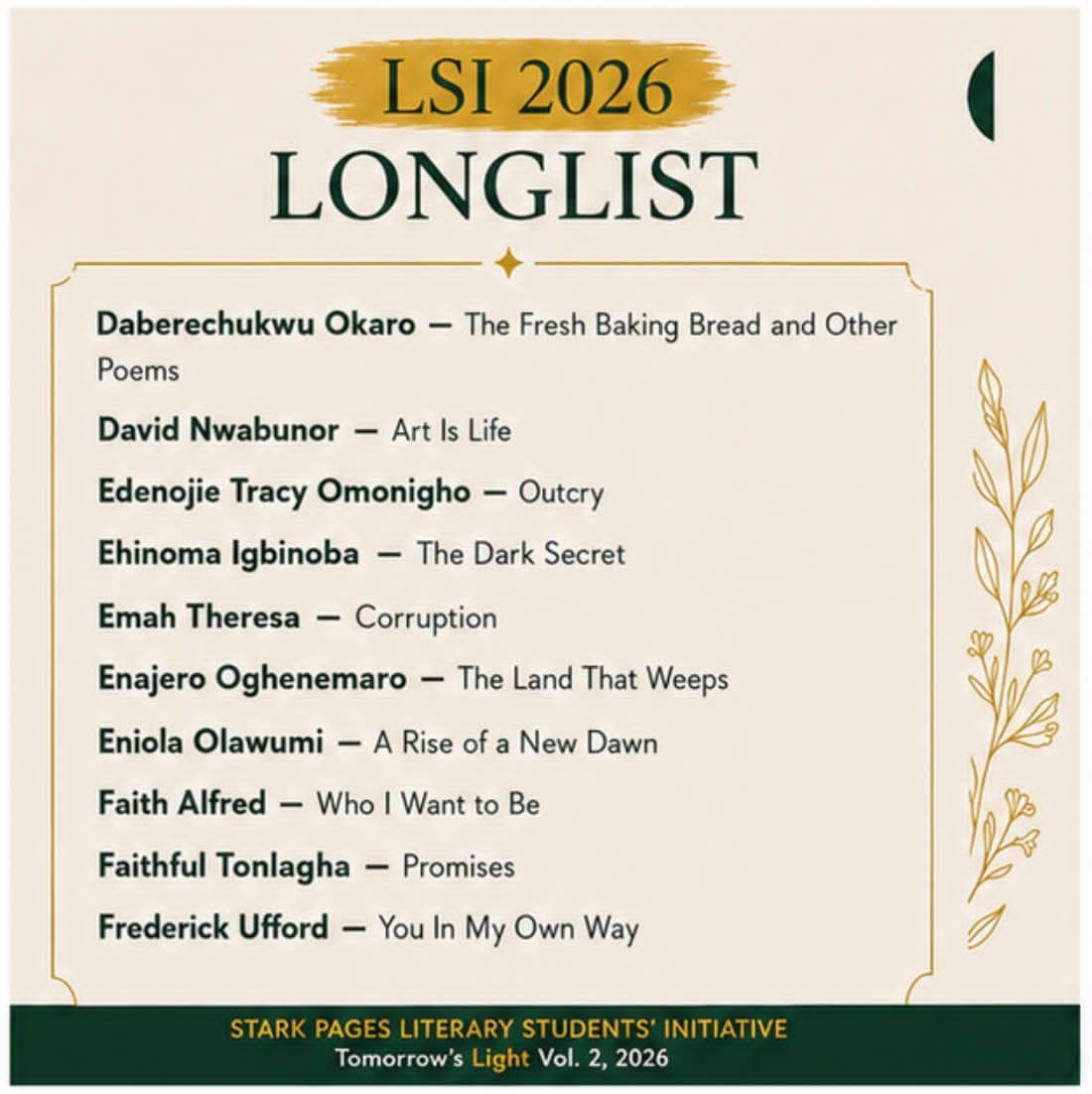 2026 LSI longlist, page 1 of 5