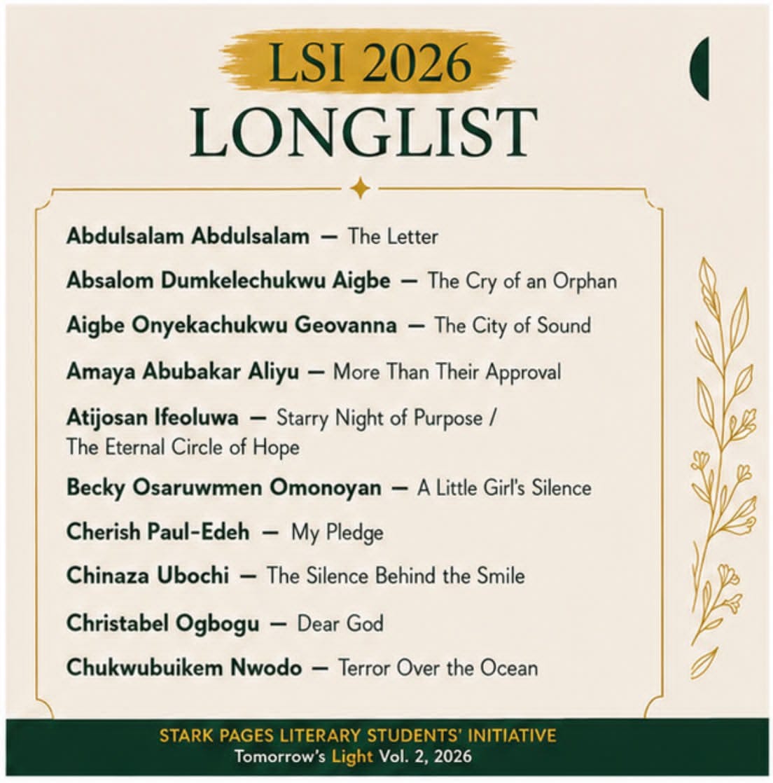 2026 LSI longlist, page 5 of 5